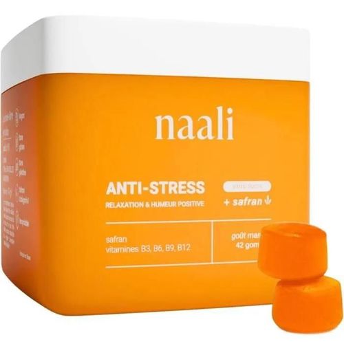 Naali - Gommes Safran & Vitamines B - Réduction Du Stress & Anxiété, Humeur Stable & Énergie - Sans Sucres - Goût Mangue - 42 Gommes 