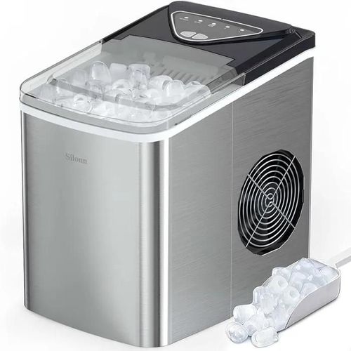 Silonn Ice Cube Maker, 9 Ice Cubes In 6Min Ready 12kg In 24 Hours, Small Self-Cleaning Ice Maker With Ice Scoop And Basket, 2 Sizes