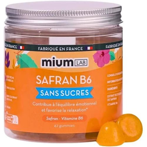 Mium Lab - Gummies Safran & Vitamine B6 Sans Sucres - Équilibre Émotionnel & Relaxation - Goût Pêche Et Hibiscus - 42 Gummies 