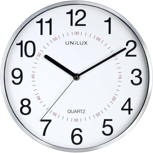 Aria Horloge Murale 30.5cm Systeme Quartz avec Double Affichage Métal Gris
