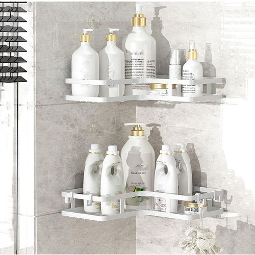 Loc-Etagere Douche Angle,Etagere Douche Sans Percage,Rangement Et Organisation De La Salle De Bain,Avec 4 Crochets Et 4 Colles Pour Salle De Bain