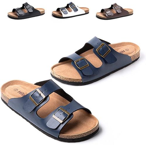 Fchhk-Sandales Homme Claquette Faux Cuir Mules Bout Ouvert Ete Chaussons Boucle Plage Slippers Liège Piscine Confort Noir Marron Bleu Eu 39-47 - 44