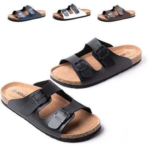 Fchhk-Sandales Homme Claquette Faux Cuir Mules Bout Ouvert Ete Chaussons Boucle Plage Slippers Liège Piscine Confort Noir Marron Bleu Eu 39-47