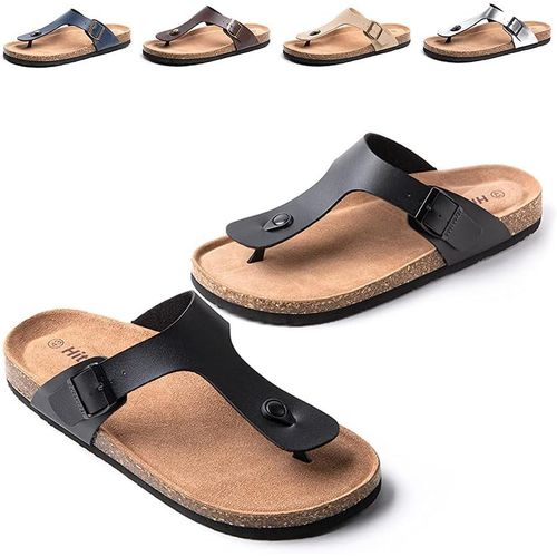 Fchhk-Sandales Homme Claquette Faux Cuir Mules Bout Ouvert Ete Chaussons Boucle Plage Slippers Liège Piscine Confort Noir Marron Bleu Eu 39-47