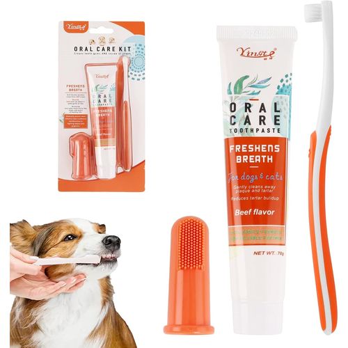 Fchhk-Brosse À Dents Et Dentifrice Pour Chien, Brosse A Dent Chien Friandise, Kit Dentifrice Chien Anti Tartre, Brosse A Dent Chien Détartrage, 1 Brosse À Dents À Double Extrémité, 2 Doigtier,1 Tubes