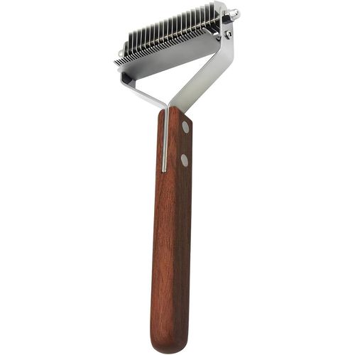 Apt-Brosse Chien, 1 Pièce Brosse Chien Poil Long Et Court Râteaux De Toilettage Peigne Pour Animaux En Acier Inoxydable Double Face Avec Poignée En Bois Élimine Les Sous Poils Très Facilement