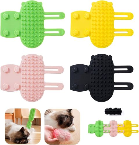 4 X Bath Brushes For Cats And Dogs,Silicone 2 In 1 Cat Massage And Scratching Brush,Cat Brush With Adjustable Strap,Self Groomer Cat Hair Brush For Table And Chair Legs