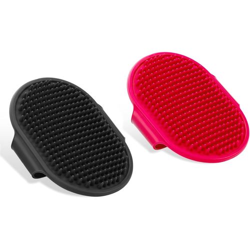 Brosse De Toilettage Pour Chien, Lot De 2 Brosses De Bain En Caoutchouc De Silicone Avec Sangle Réglable Brosse De Douche Pour Animaux De Compagnie Brosse De Massage Pour Chiot (Rose Noir)[Z69]
