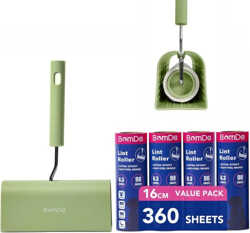 JGD-Rouleau Adhesif Vetement Grand¿ 360 Feuilles de Recharge Rouleau et 1 Poignée 16CM - Rouleau Poils Animaux- Brosse Adhesive Vetement- Brosse Collante Rouleau(1 Poignée+ 360 Feuilles)