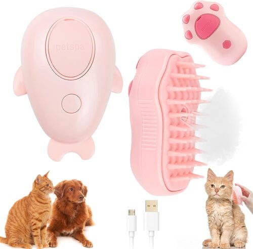 3 In 1 Steam Brush For Dogs And Cats-2 Pieces Steamy Brush For Effectively Removing Hair,Tomentosis,Undercoat And Tangles