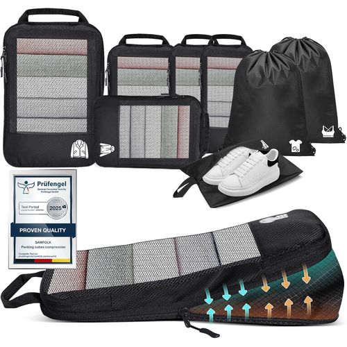 Organisateur Valise Compression 8 Pieces Cubes Compression Accessoires Voyage Espace Noir