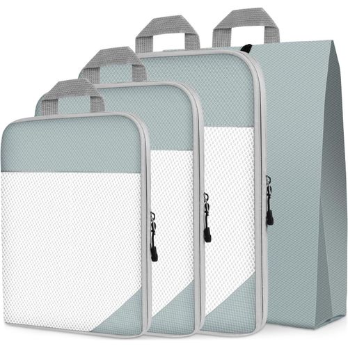 BHHBB-Organiseurs de Bagage pour Voyage, 4PCS Rangement Valise Sacs à Vêtements, Sac à Chaussures, Sacs de Rangement pour Cosmétiques, Bagage Sacs, Double Zip - Gris