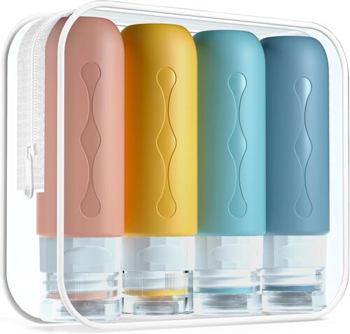 Kalanka-Flacons De Voyage, 4pcs Étanches Bouteille De Voyage Silicone, Accessoires De Voyage Aéroport Contenant Pour Huile Solaire, Shampooing, Lotion, Gel Douche Crème (89ml) 