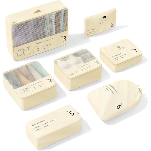 BHHBB-- Organisateur de valise, 7 pièces, cubes de rangement, sacs à vêtements, sacs de voyage, sacs de rangement pour valises, beige