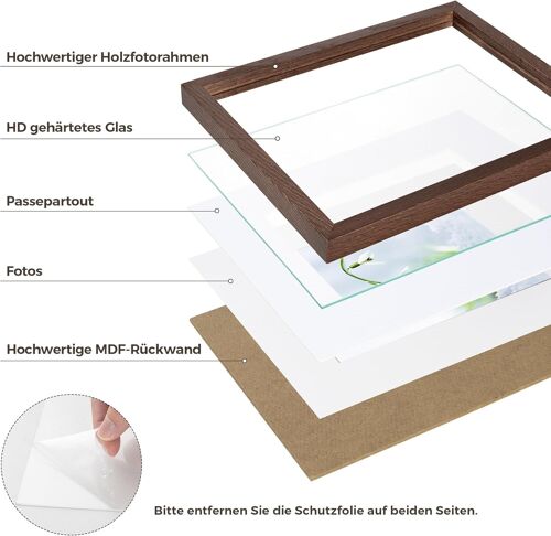 Cadre photo en chêne - Avec verre trempé - Pour photos de 20 x 30 cm - Sans passe-partout ou photos 12 x 17 cm - Avec passe-partout - Cadre photo en bois massif - Beige - 20 x 30 cm