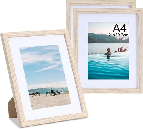 Cadres Photo A4 Bois lot de 3 cadres photo pour posters et affiches Convient pour Accrocher des Diplôme et Décoration Cadre photo Montage Mural ou sur Table