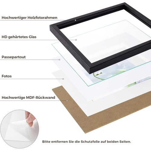 Cadre photo en chêne - Avec verre trempé - Pour photos de 20 x 30 cm - Sans passe-partout ou photos 12 x 17 cm - Avec passe-partout - Cadre photo en bois massif - Beige - 20 x 30 cm