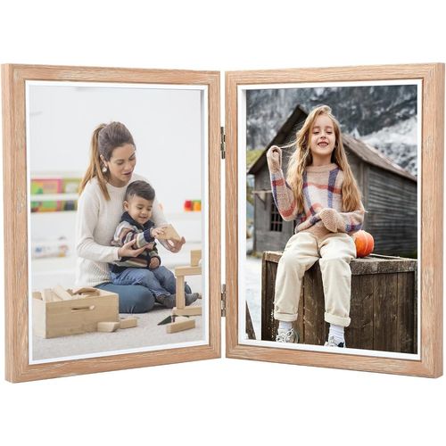 TIANYI-Cadre 3 Photos, Cadre Photo Triple, Cadre Photo Double, Cadre Photo en Bois Pliable, Cadre Photo à Charnière Pour le Bureau ou la Famille (Distiques de 6 pouces)
