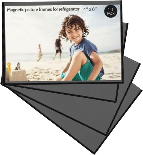 10Pcs Porte Photo Magnetique Frigo 10x15 Support Photo Magnetique Frigo Fond Noir Pochette Photo 10x15 Fort Magnétisme pour Bureau Maison Photos Paysages Peintures (Noir 15x10cm 10Pcs)