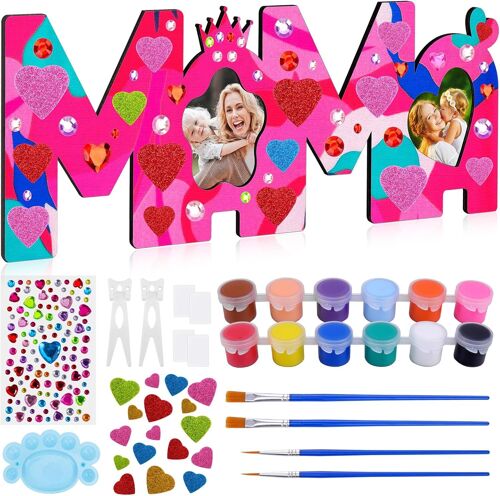 Cadeau Fête Des Pères Cadre Photo (40x12,5cm) Grandes Lettres en Bois PAPA avec Support DIY Artisanat pour Enfants à Peindre et Coller Idee Cadeau Fete Des Peres Cadeau Personnalisé pour Papa