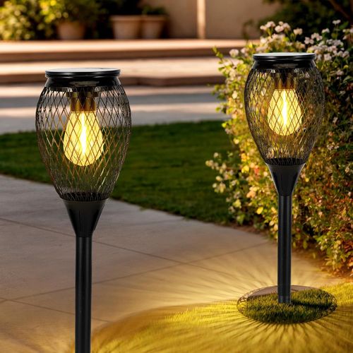 Lot De 2 Lampes Solaires De Jardin Pour Extérieur - Lampes Solaires Ultra Lumineuses Sur Piquet - Ip65 - Étanche - Éclairage De Chemin Pour Pelouse, Allée, Patio, Cour - Chaudes
