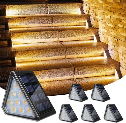 Lampe Solaire Pour Escalier Exterieur, Lampes Solaires D'escalier 3000k Blanc Chaud, Lumiere Solaire Escalier Ip67 Etanche Pour Marches Jardin Terrasse Escaliers Patio-Lot De 6