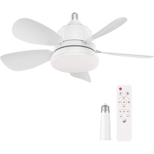 SEPT-Ventilateur de Plafond avec Lumière et Telecommande, LED Ventilateur Dimmable Plafonnier, Blanc Ventilateur Plafond Silencieux avec Douille E27, 3 Vitesses, Timing, pour Salon, Chambre