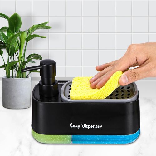 TIANYI-Distributeur Liquide Vaisselle, Distributeur Savon Noir, Distributeur Savon Porte-éponge de qualité supérieure 4 en 1