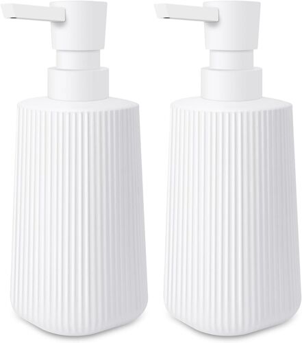 Distributeur Savon Moderne Distributeur de Savon pour Salle de Bain & Cuisine en Verre Distributeur de Savon de Salle de Bain 250ml pour Salle de Bain Plan de Travail (Blanc-2 pièces)