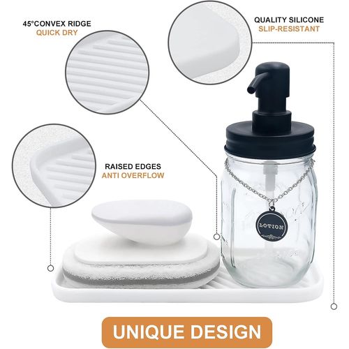 Senior-Lot De 2 Plateaux De Rangement En Silicone Pour Évier De Cuisine, Salle De Bain ¿ Plateau De Rangement Pour À Vaisselle, Distributeur De Savon, Accessoires De Vaisselle (Blanc)[L326]