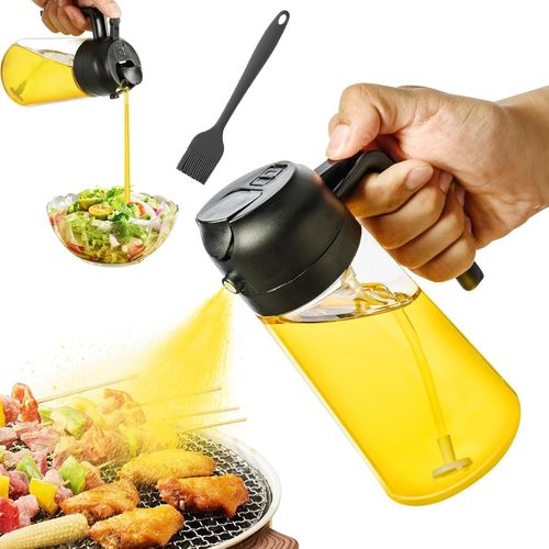 Sjzg-470ml/16,5oz Spray Huile Cuisine, Pulvérisateur D'huile 2 En 1, Bouteille De Distributeur D'huile D'olive Avec Pinceau En Silicone Pour La Cuisine, Salade, Friture, Barbecue (Noir)