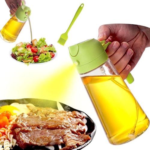 Teppc-470ml/16,5oz Spray Huile Cuisine, Pulvérisateur D'huile 2 En 1, Bouteille De Distributeur D'huile D'olive Avec Pinceau En Silicone Pour La Cuisine, Salade, Friture, Barbecue (Vert)
