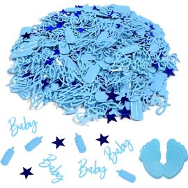 Confettis Motif Biberon Et Confettis Pieds De Bébé,Décoration De Paillettes De Baptême Garçons En Pvc,Décorations De Table De Fête Révélatrices De Genre Pour Baby Showers (Bleu)