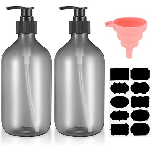 2 Pièces 500 ML Distributeur de Savon,Flacons Vides à Pompe à Pression Rechargeable,Bouteilles Vide Plastique pour Savon Shampoing Lotion Douche-Gris
