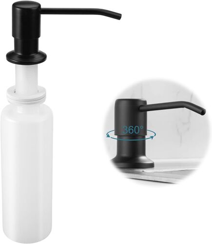 Distributeur de Savon Encastrable,350ML Distributeur de Savon pour Évier de Cuisine en Acier Inoxydable,Distributeur Liquide Vaisselle Intégré avec Pompe Rotative à 360 °,Recharge du Haut,Noir