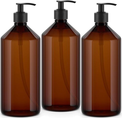 Distributeur de Gel et shampoing pour Salle de Bain 1 L-3 Bouteilles en Plastique Rechargeables et Rechargeables Idéal pour Le Savon,la Lotion et Le shampoing,1L