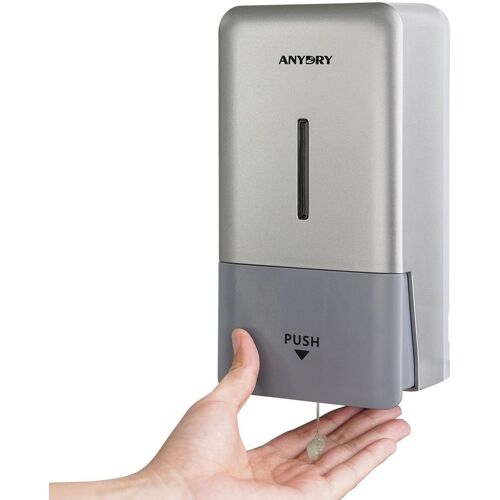 Distributeur de Savon Mural Manuel pressurisé,capacité 800 ML avec fenêtre visuelle,Remplacement Facile du Savon,idéal pour Les foyers et Les Entreprises 1006 Argent