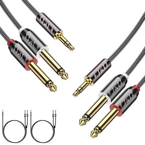 2-Pack Plaqué Or 3.5mm (1/8 Pouce) TRS Mâle à 2 x 6.35mm (1/4 Pouce) TS Mâle Mono Câble Répartiteur avec Tresse en Nylon pour Laptop, 1.8 m