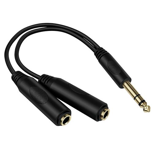 BHHBB-25 cm Câble Répartiteur Audio Stéréo 6,35mm TRS Mâle vers Double TRS Femelle 6,35mm, Adaptateur pour Casque, Microphone, Amplificateurs, Récepteur AV, Karaoké, Connecteurs Plaqués Or