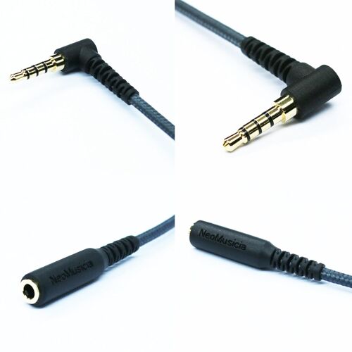 Câble d'extension pour casque 3,5 mm, TRRS audio stéréo à angle droit 4 broches 3,5 mm mâle vers 4 broches femelle 3,5 mm (compatible microphone) 2 m