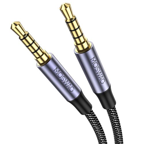 Câble Audio 2m 3,5 mm Câble Audio Mâle à Mâle Câble Auxiliaire Stéréo 4 Broches Câble Supplémentaire pour Casque, PS4, Smartphone, Tablette, Casque, PC, Ordinateur Portable et Plus