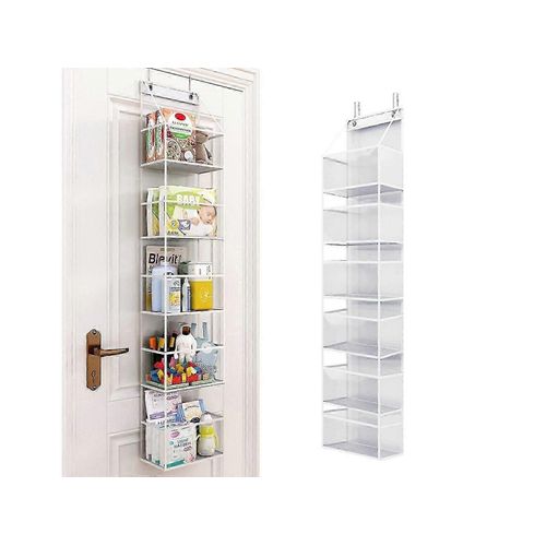Organiseur De Garde-Manger À 6 Étagères, À Suspendre Au-Dessus De La Porte, Avec Pochettes En Plastique Transparent, Blanc