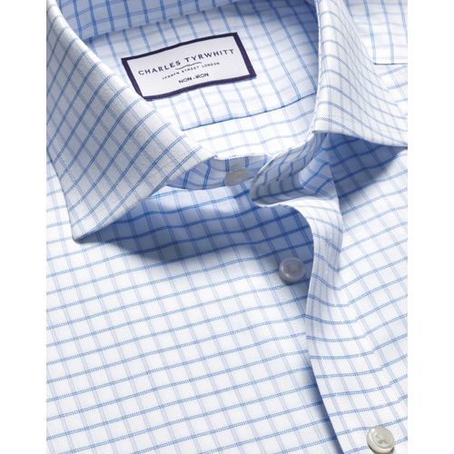 Chemise En Sergé À Petits Carreaux Et Col Italien Sans Repassage - Bleuet Pour Homme Par Charles Tyrwhitt