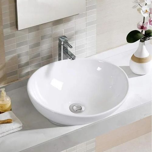 COSTWAY Vasque à Poser Lavabo Salle de Bain avec Vidange Escamotable, pour Salle de Bain, Toilettes, Restaurant, 41 x 33,5 x 14 cm