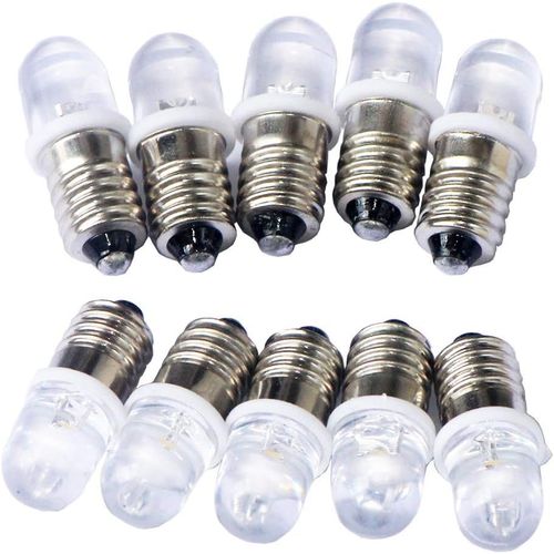 Kal-10pcs E10 3v Spot Ampoule Led Lampes Blanc Froid + 10pcs E10 Base