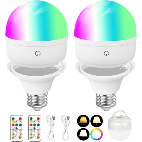 E27 Rgb Ampoule Couleur,Ampoules Rechargeables Avec Télécommande,Ampoule Changement De Couleur,Ampoule D'urgence Avec Support De Lampe Amovible,Ampoule Led Rechargeable,Pour Camping