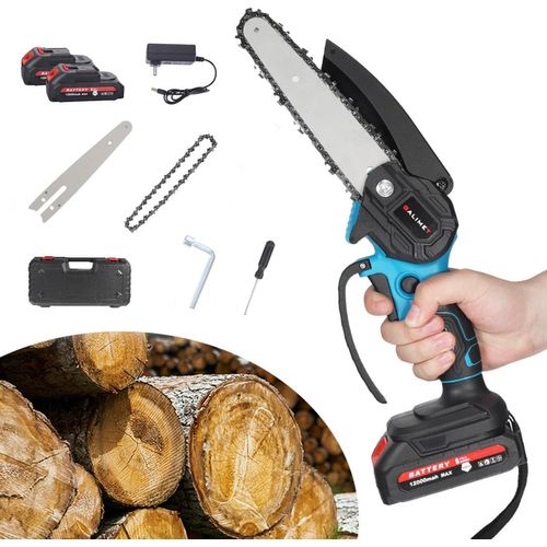 ASFASFq-Mini Tronçonneuse a Batterie, 6 Pouces Tronçonneuse Électrique sans Fil Avec Batterie 2 x 6000mAh Pour Sécateurs, élagueurs Et Coupeurs De Bois