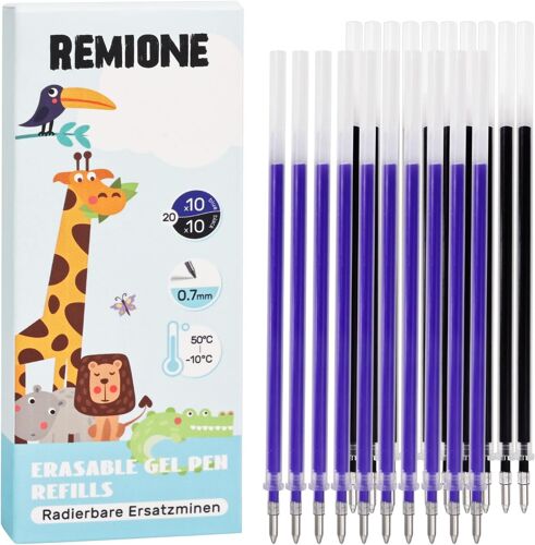 20x Mines De Rechange Effaçables, Bleu Et Noir, Compatible Avec Legami, Pointe 0,7 Mm, Hauteur 13 Cm [10 Bleu & 10 Noir]
