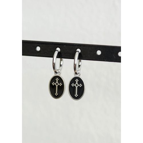 Wildcat - Little Vintage Cross Silver - Boucles D'oreilles - Noir - Onesize - Acier Inoxydable
