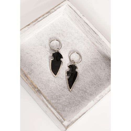 Wildcat - Little Obsidian Stone Hoops Silver - Boucles D'oreilles - Noir - Onesize - Pierre,Acier Inoxydable,Métal